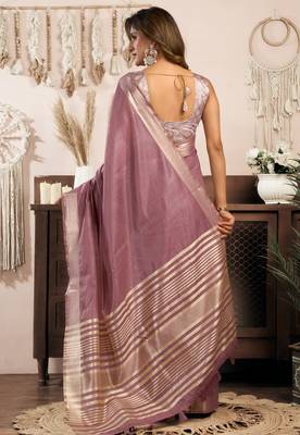 khadi cotton saree with elegant jhallar border & rich brocade blouse 5
