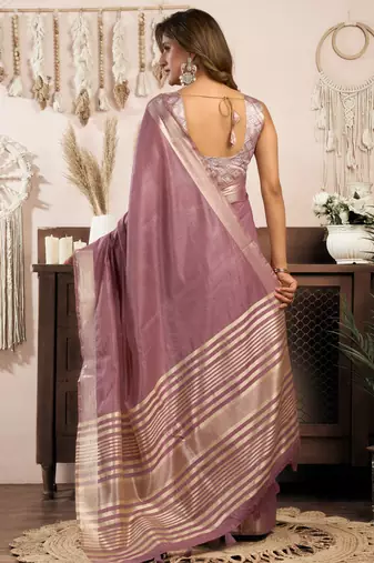khadi cotton saree with elegant jhallar border & rich brocade blouse