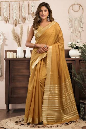 khadi cotton saree with elegant jhallar border & rich brocade blouse