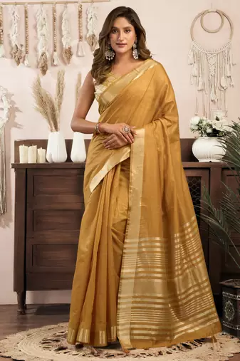 khadi cotton saree with elegant jhallar border & rich brocade blouse