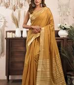 khadi cotton saree with elegant jhallar border & rich brocade blouse