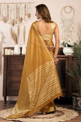 khadi cotton saree with elegant jhallar border & rich brocade blouse 4