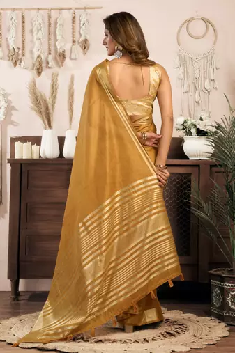 khadi cotton saree with elegant jhallar border & rich brocade blouse