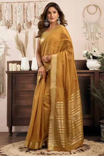 khadi cotton saree with elegant jhallar border & rich brocade blouse