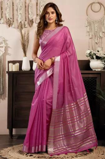 khadi cotton saree with elegant jhallar border & rich brocade blouse
