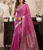 khadi cotton saree with elegant jhallar border & rich brocade blouse