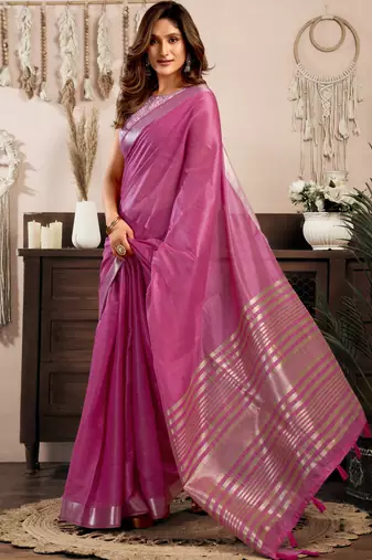 khadi cotton saree with elegant jhallar border & rich brocade blouse