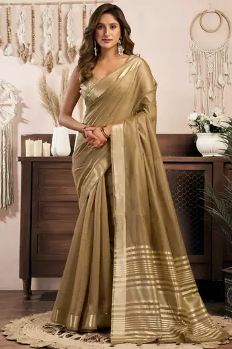 khadi cotton saree with elegant jhallar border & rich brocade blouse