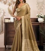 khadi cotton saree with elegant jhallar border & rich brocade blouse
