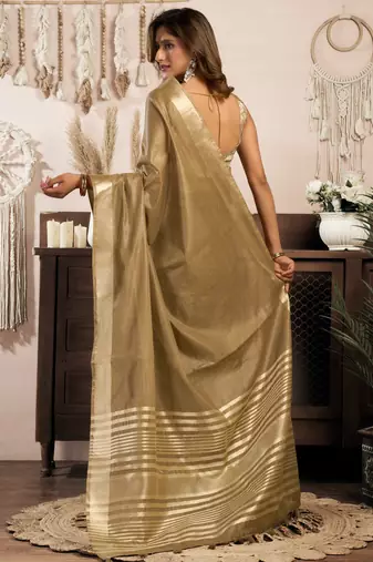 khadi cotton saree with elegant jhallar border & rich brocade blouse