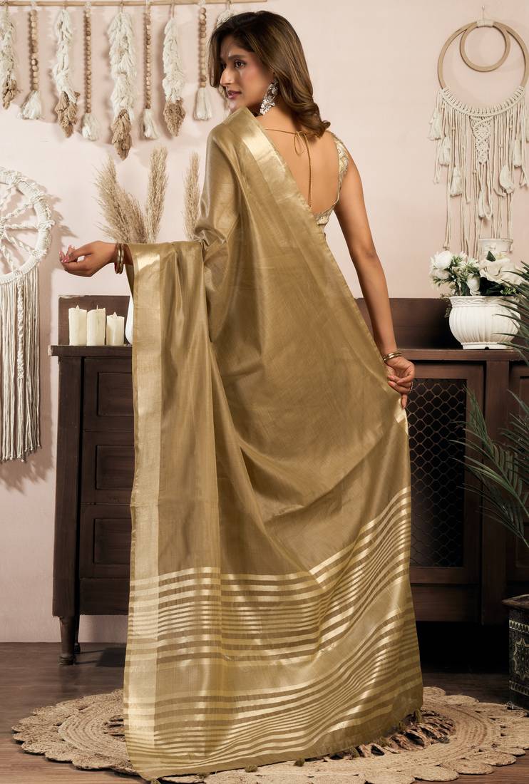 khadi cotton saree with elegant jhallar border & rich brocade blouse