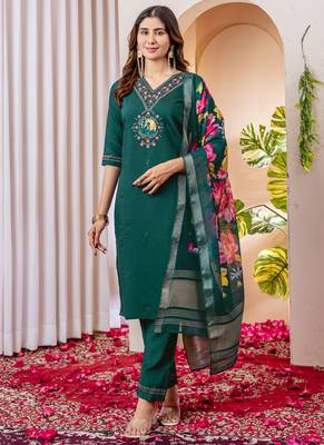 Green viscose silk thread embroidered salwar suit 1