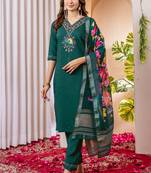Green viscose silk thread embroidered designer salwar suit