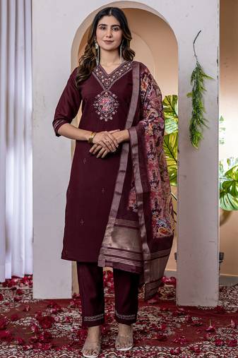 Wine viscose silk thread embroidered designer salwar suit