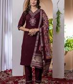 Wine viscose silk thread embroidered designer salwar suit