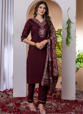 Wine viscose silk thread embroidered salwar suit 3