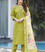 Parrot green viscose silk thread embroidered designer salwar suit
