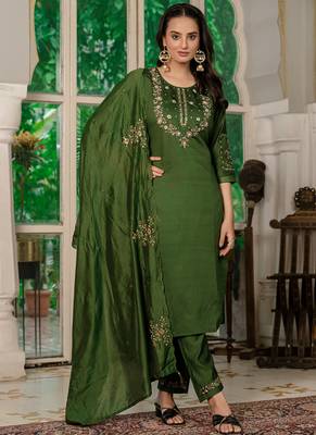 Mahendi marina silk thread embroidered salwar suit 1