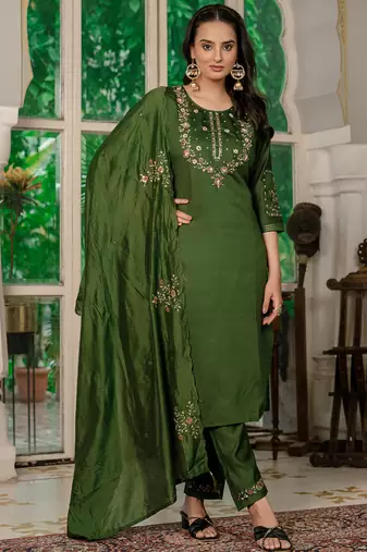 Mahendi marina silk thread embroidered designer salwar suit