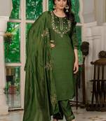 Mahendi marina silk thread embroidered designer salwar suit