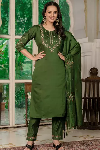 Mahendi marina silk thread embroidered salwar suit