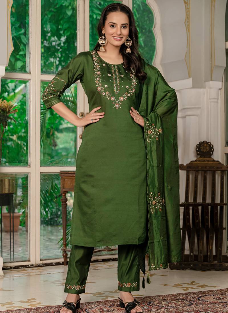 Mahendi marina silk thread embroidered designer salwar suit