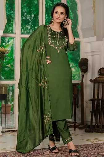 Mahendi marina silk thread embroidered salwar suit