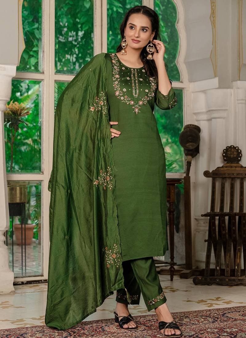 Mahendi marina silk thread embroidered designer salwar suit