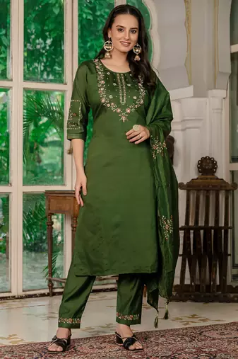 Mahendi marina silk thread embroidered salwar suit