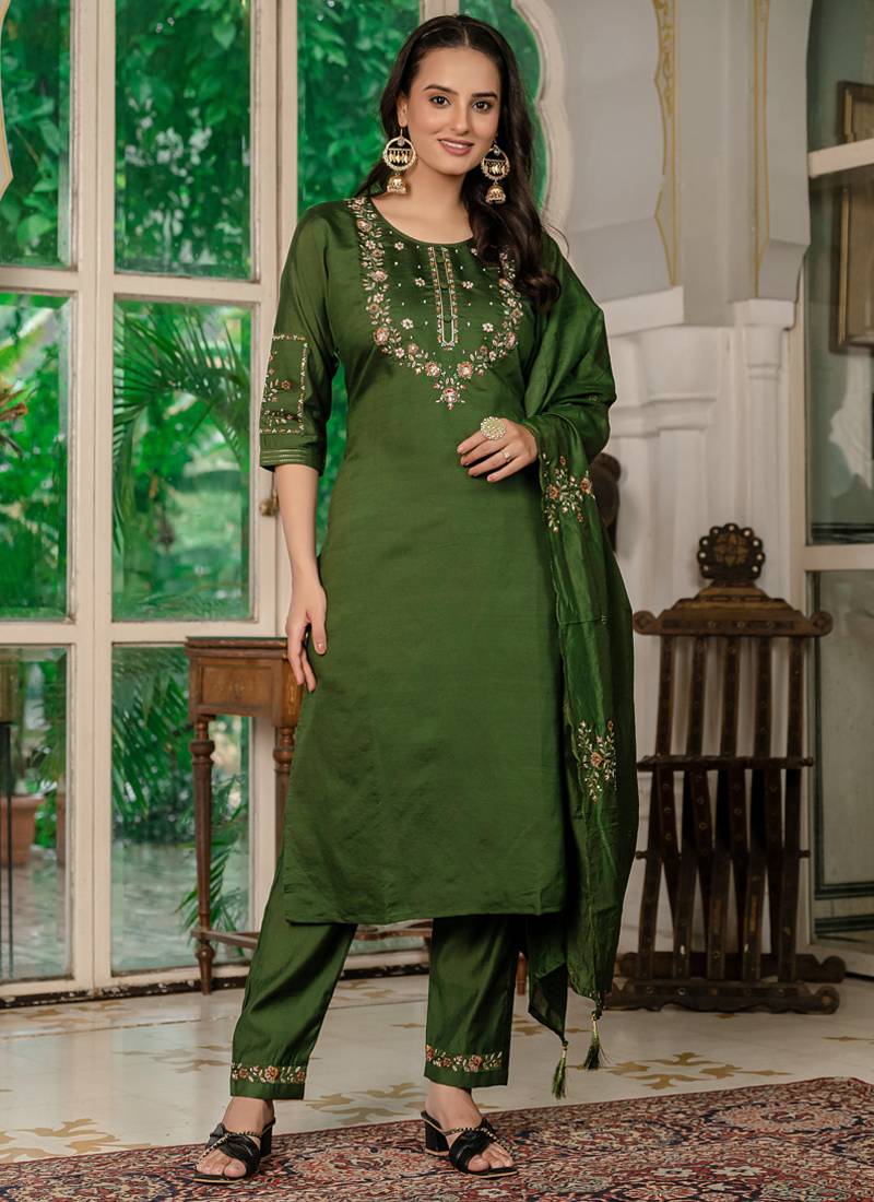 Mahendi marina silk thread embroidered designer salwar suit