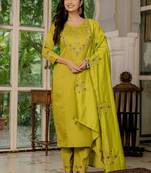 Mustard marina silk thread embroidered designer salwar suit