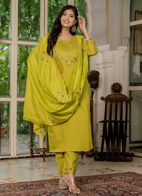 Mustard marina silk thread embroidered salwar suit 2