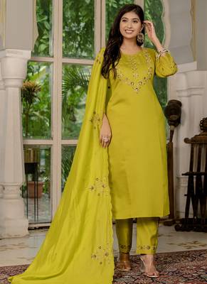 Mustard marina silk thread embroidered salwar suit 3