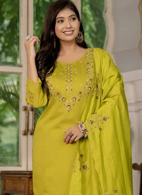 Mustard marina silk thread embroidered salwar suit 4