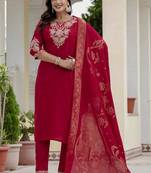 Red roman silk embroidered sequence designer salwar suit