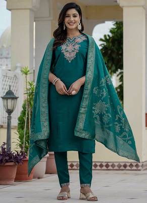 Rama green roman silk embroidered sequin salwar suit 1