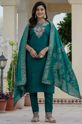 Rama green roman silk embroidered sequence designer salwar suit