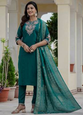 Rama green roman silk embroidered sequin salwar suit 2