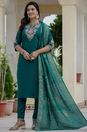 Rama green roman silk embroidered sequin salwar suit