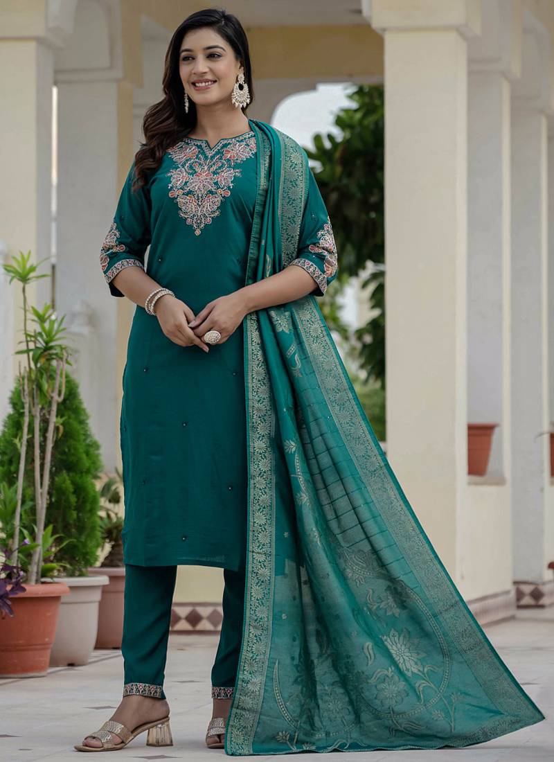 Rama green roman silk embroidered sequence designer salwar suit