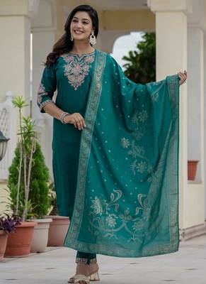 Rama green roman silk embroidered sequin salwar suit 3