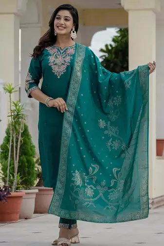 Rama green roman silk embroidered sequin salwar suit