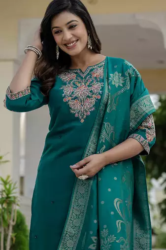 Rama green roman silk embroidered sequin salwar suit