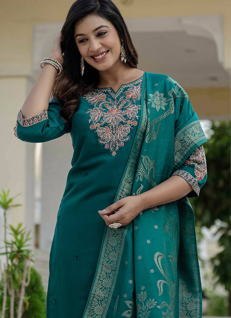 Rama green roman silk embroidered sequence designer salwar suit