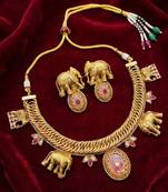 Elephant design pota stone traditional necklace set