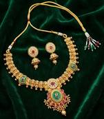 Antique golden plated matt finish spike necklace set