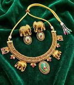 Traditional elephant design pota stone necklace set