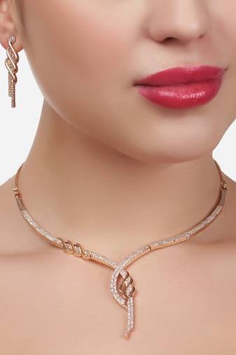 Rose-gold plated white cz-studded jewellery set