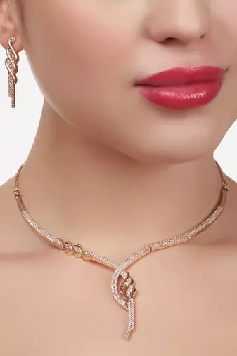 Rose-gold plated white cz-studded jewellery set