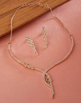 Rose-gold plated white cz-studded jewellery set 2
